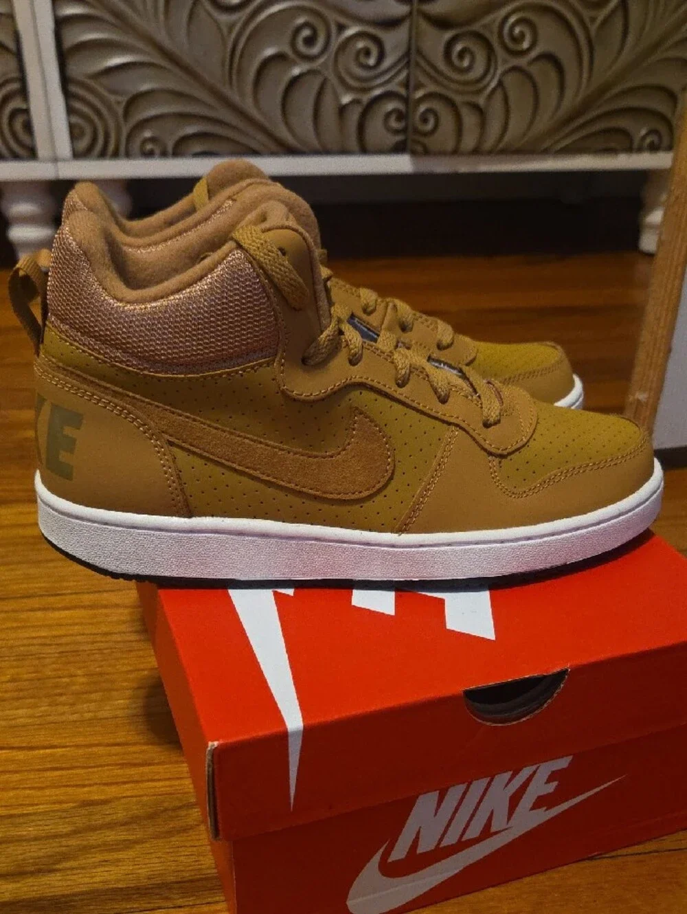 Nike Mid-Top Court Borough Sneaker in Wheat Brown with White Sole